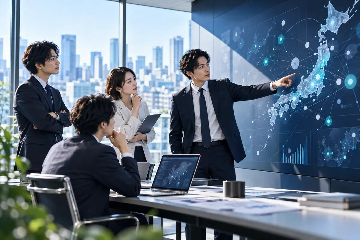 重点企業の情報を分析しBDRの開拓戦略を検討する営業チーム