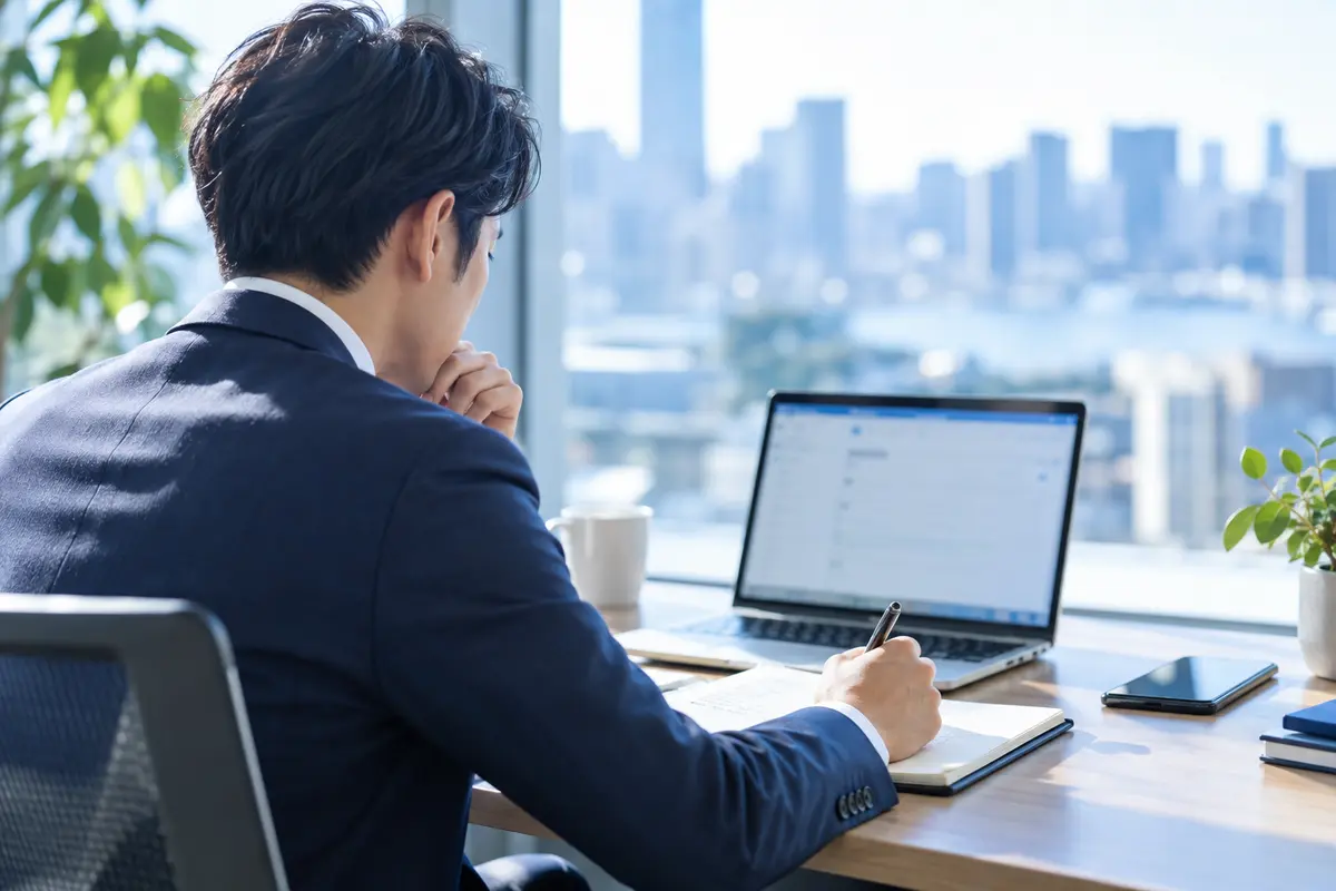 見込み客との過去のやり取りを確認し個別メールを作成する営業担当者