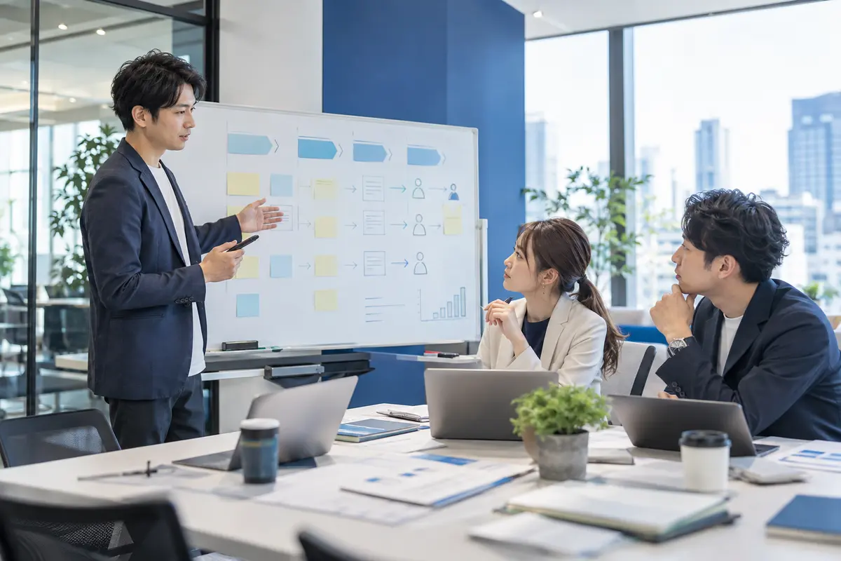 インサイドセールスの90日間の立ち上げ計画を検討する営業チーム