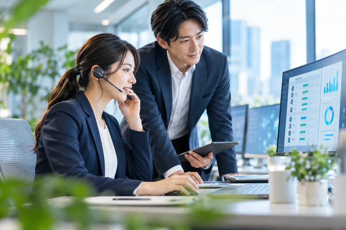 顧客へ電話しながら活動データを確認するインサイドセールス担当者
