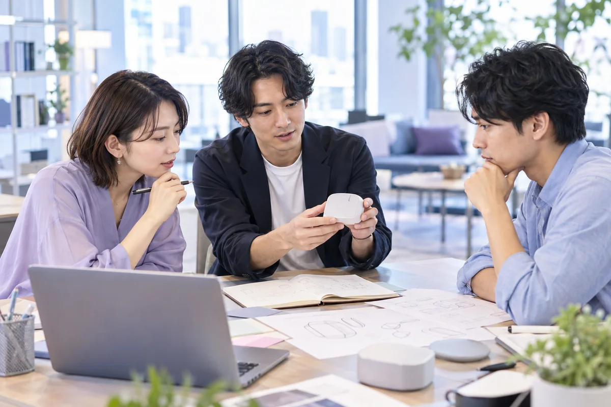 新サービスの提案と顧客開拓の仮説を検討するビジネスチームのイメージ