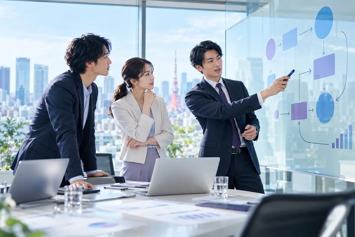 社内担当者と営業代行会社が営業プロセスを設計する様子